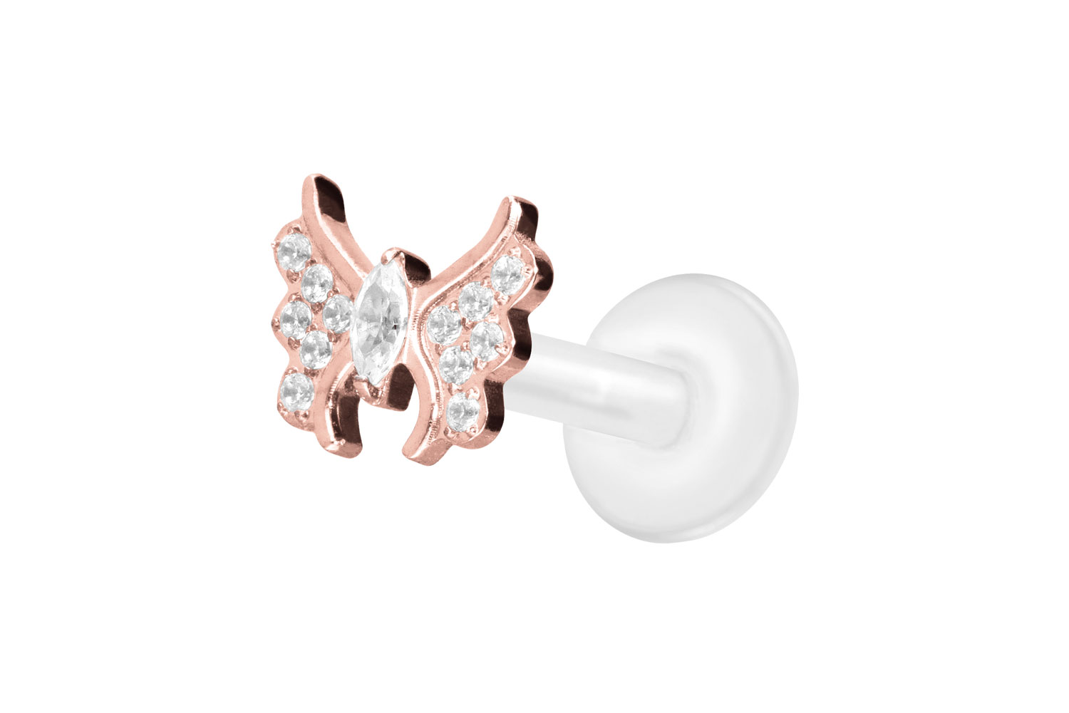 PTFE Labret Piercing mit Innengewinde + Titan-Aufsatz KRISTALLSCHMETTERLING